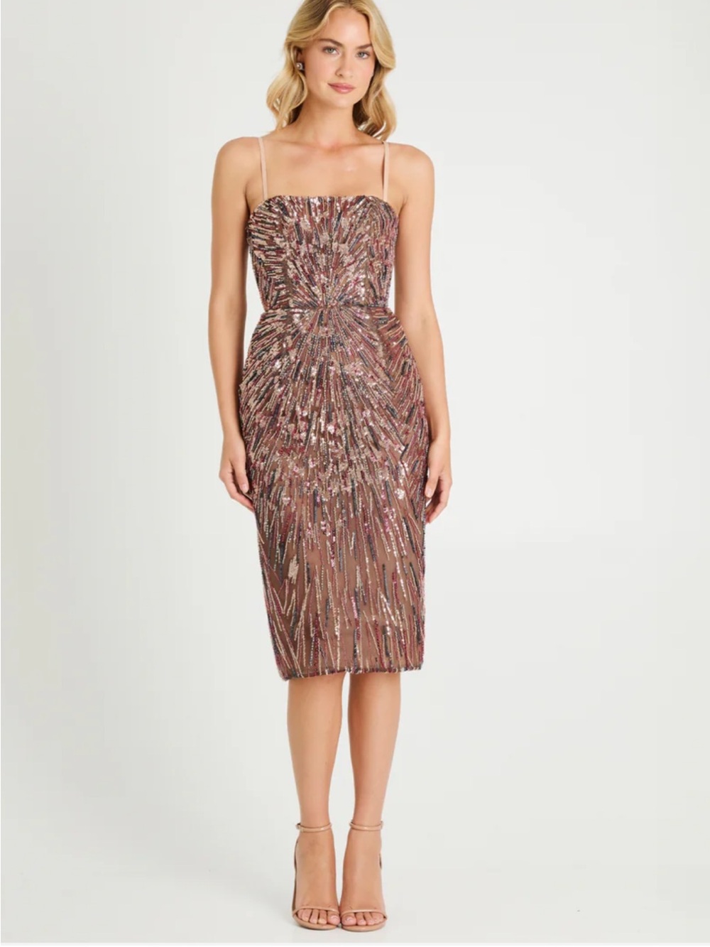 helsi marina rose taupe beaded sequin embellished midi sheath dress size XS NEW